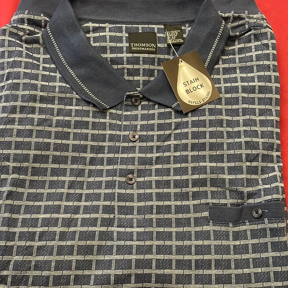 Men’s Thompson Shirtmaker’s polo blue & white shirt sleeve casual shirt. Size 4X
